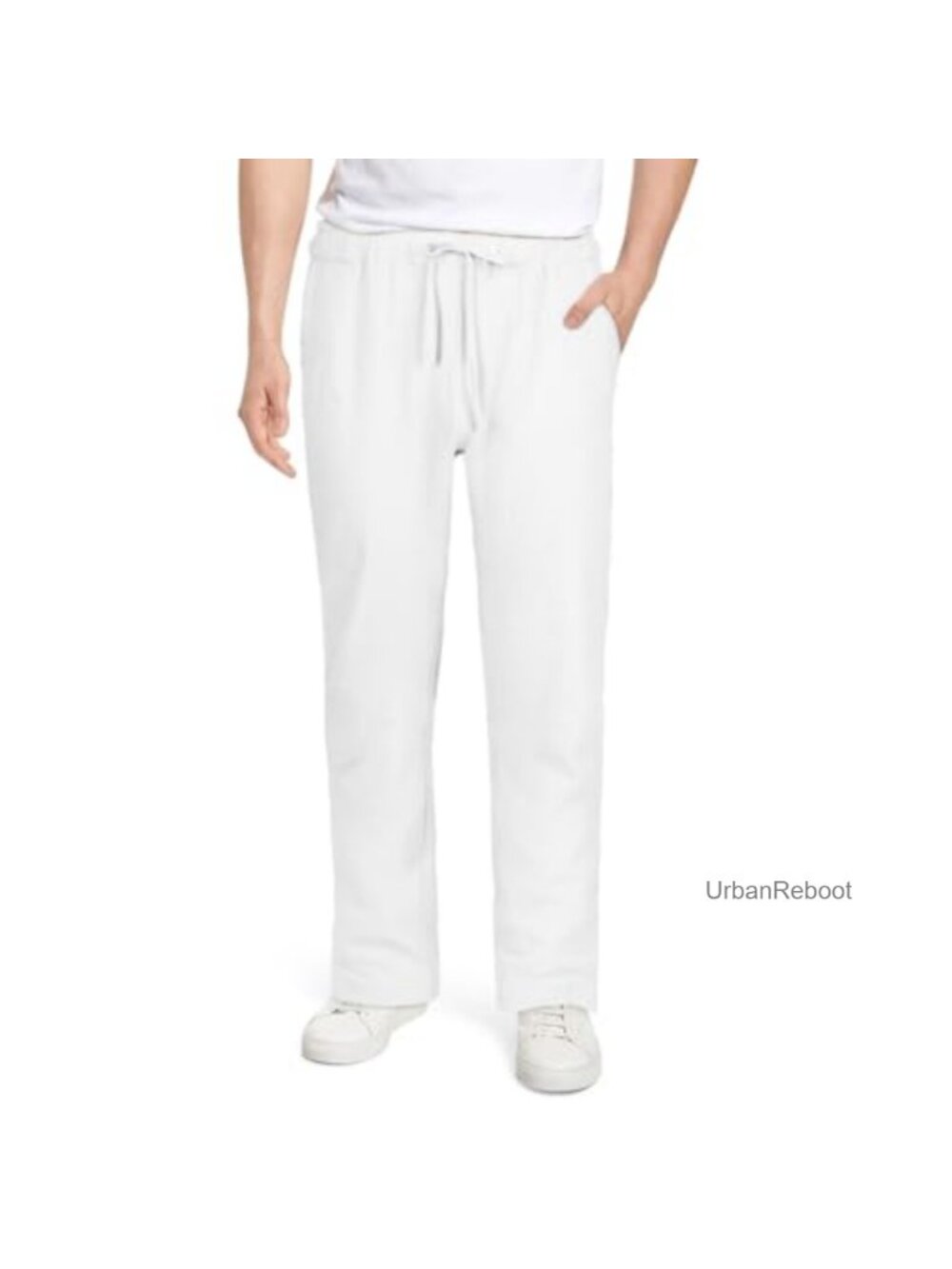 Linen Cotton Blend Drawstring Waist Lounge Pants Men Casual Beach Trousers